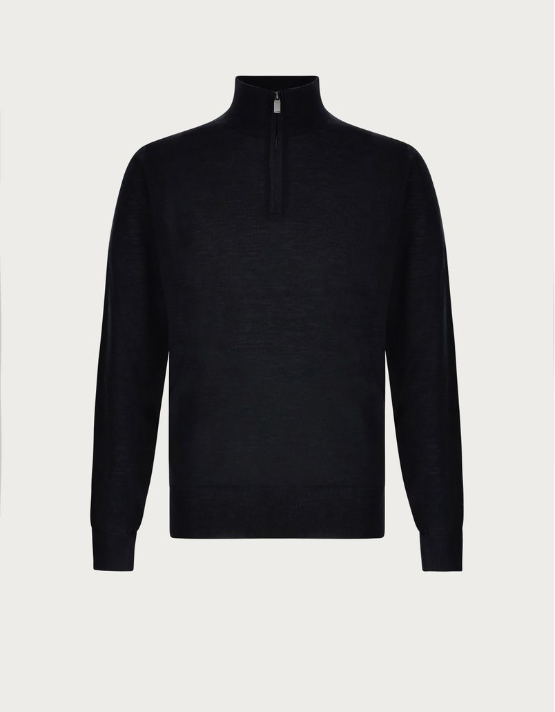 Black merino wool half zip sweater