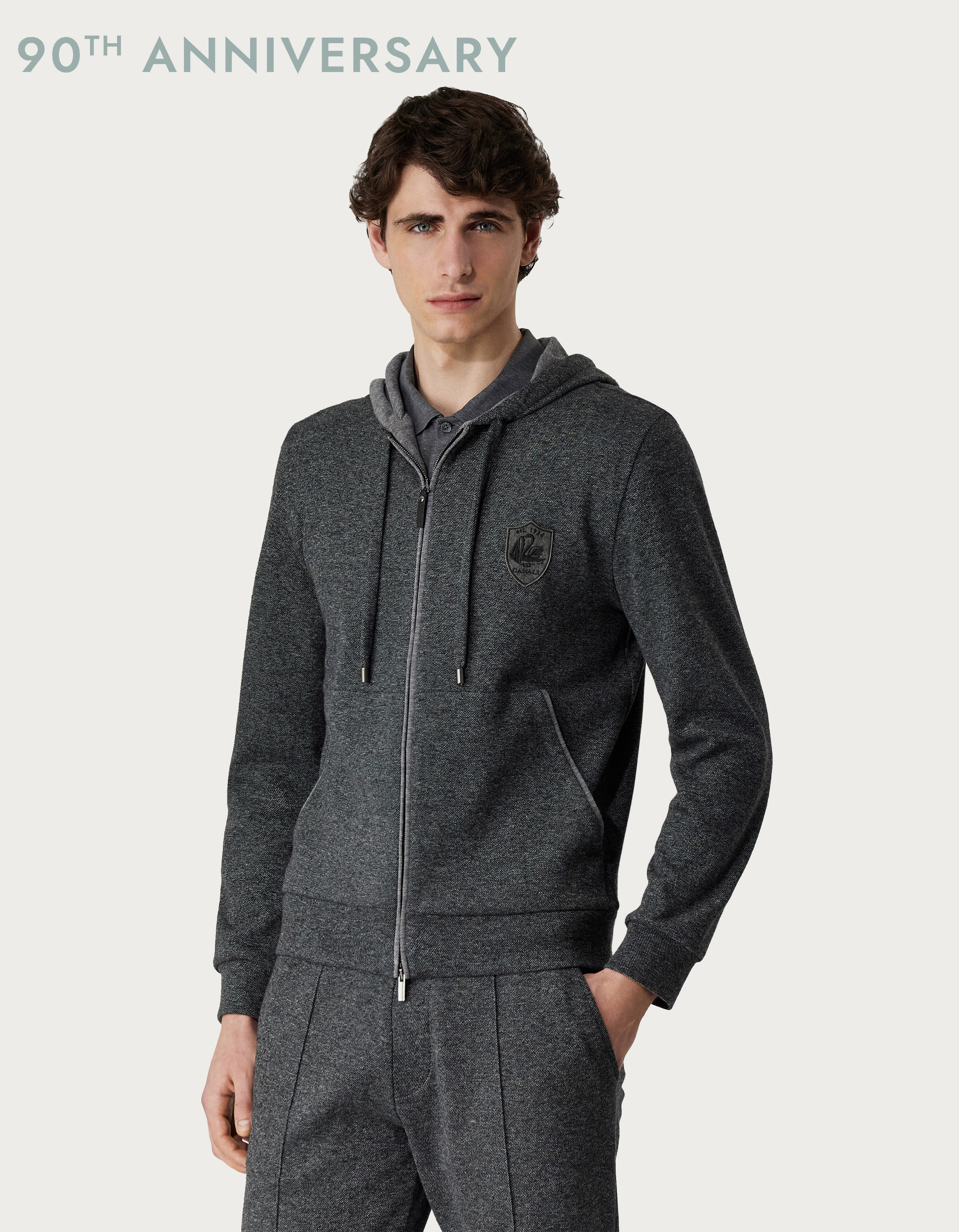 Men's full-zip sweatshirt in anthracite cotton and wool