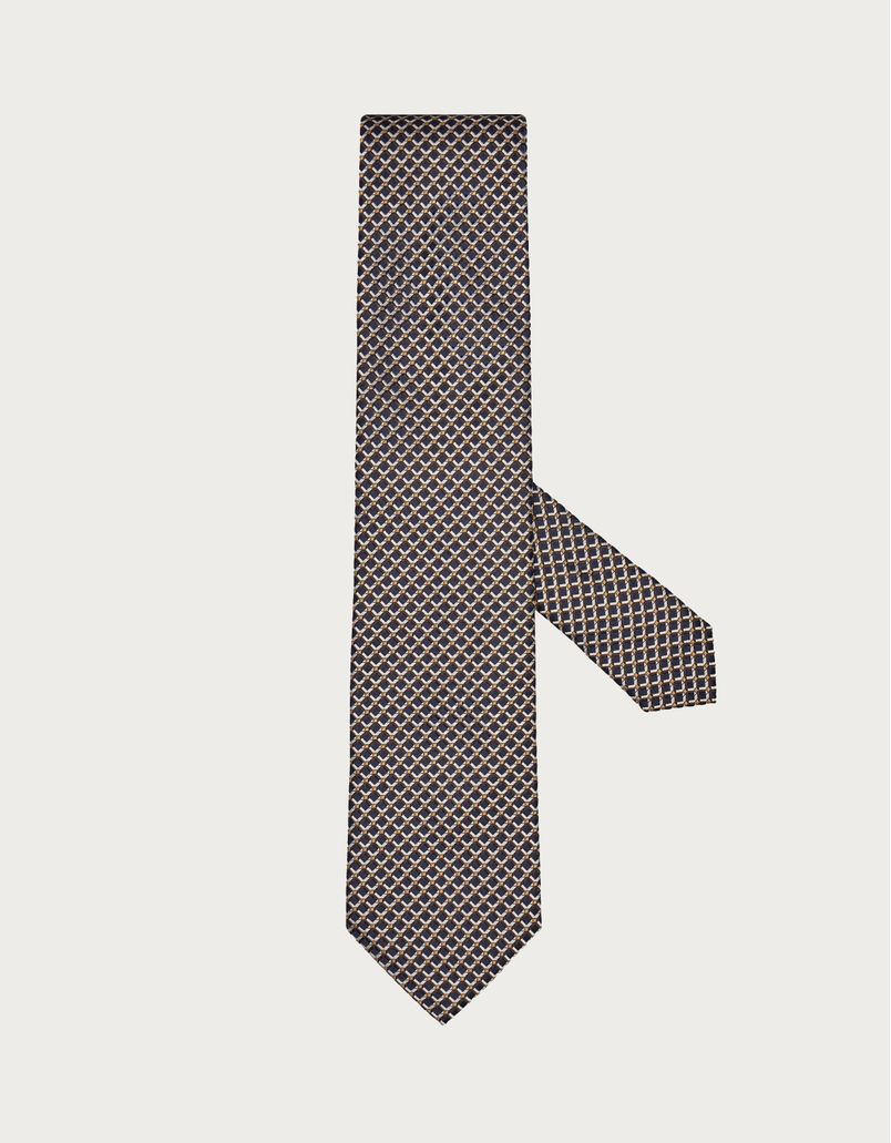 Brown geometric patterned silk tie