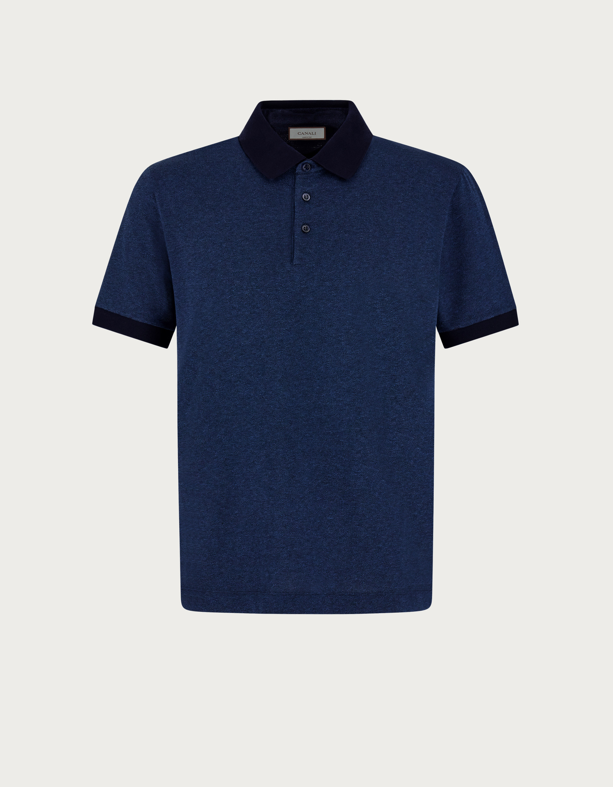 Navy blue cotton jacquard polo shirt