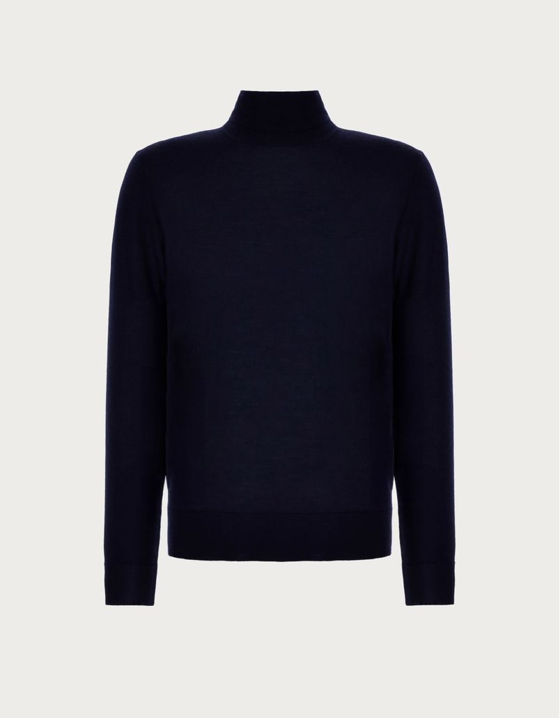 Navy blue turtleneck in cashmere, wool and silk