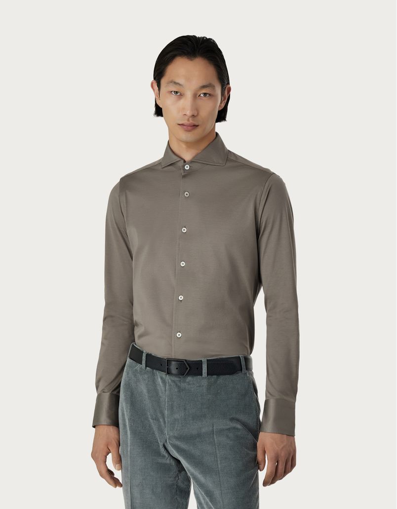 Regular-fit shirt in dove grey cotton jersey