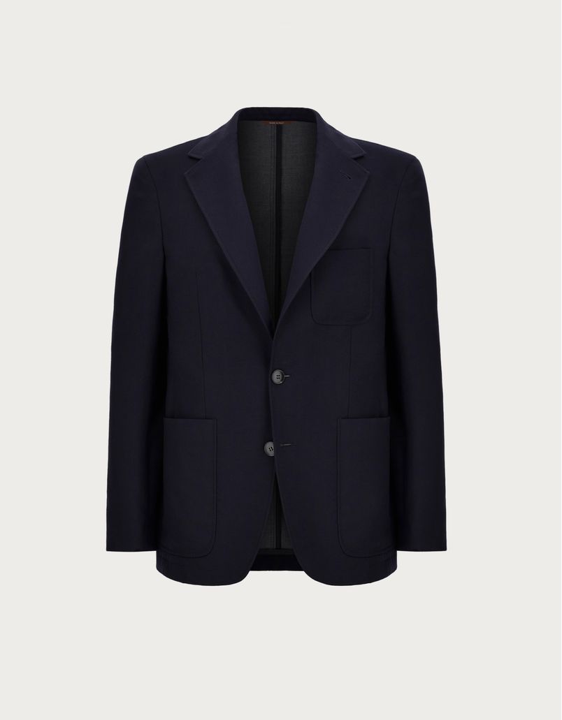 Navy blue and grey blazer in 160's wool and silk