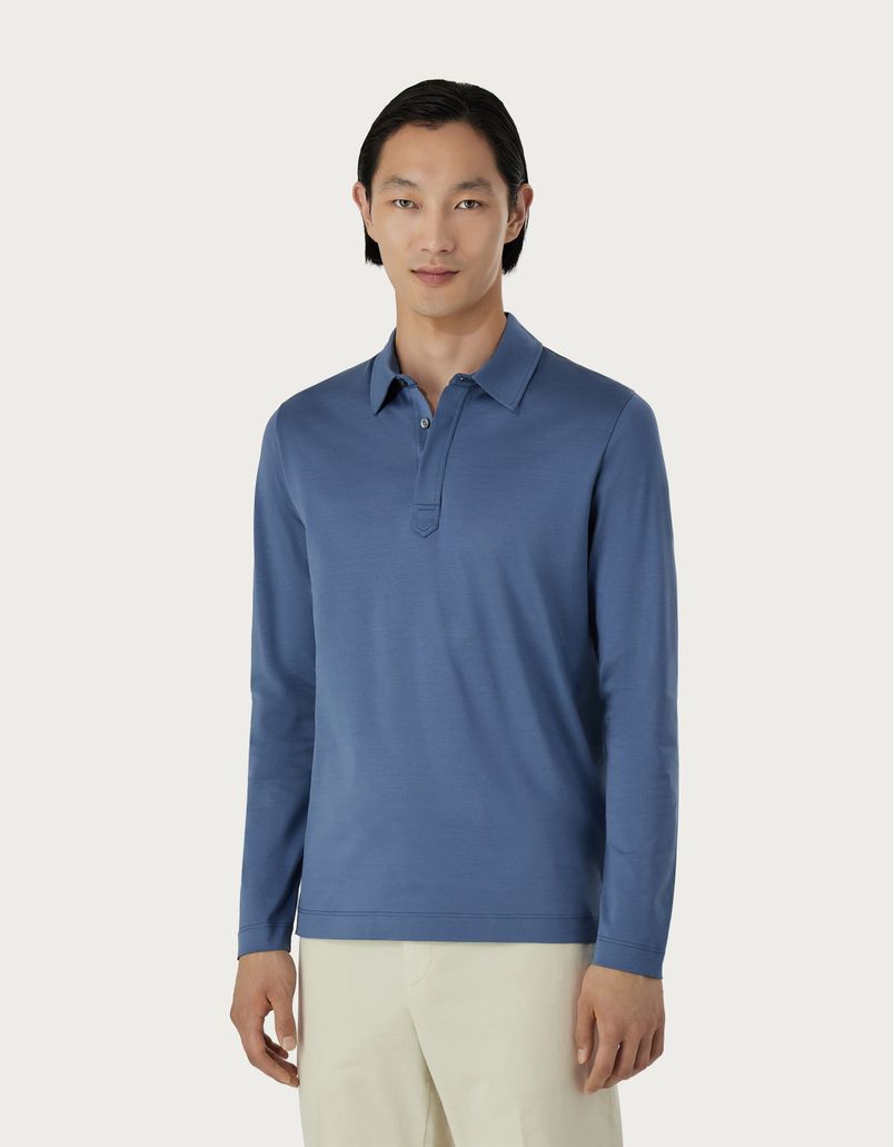 Light blue polo shirt in mercerised cotton