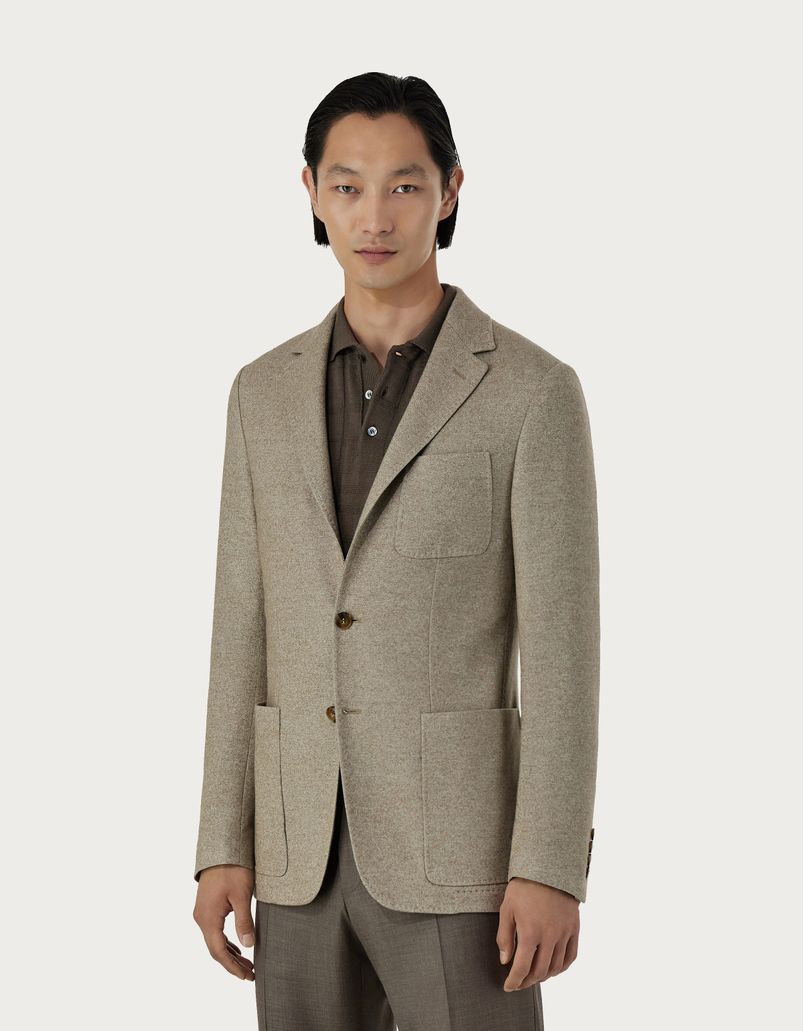 Jersey blazer in beige cashmere and silk