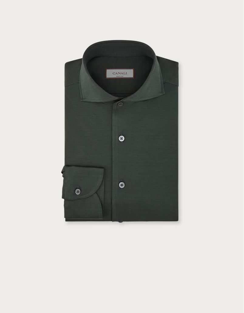 Regular-fit shirt in green cotton jersey