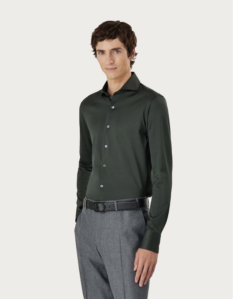 Regular-fit shirt in green cotton jersey