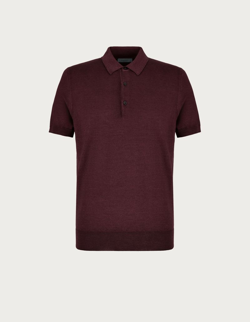 Burgundy polo shirt in garment dyed wool and silk