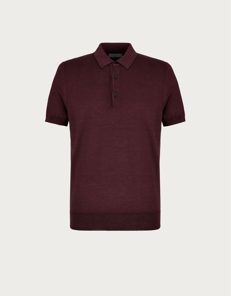 Burgundy polo shirt in garment-dyed wool and silk