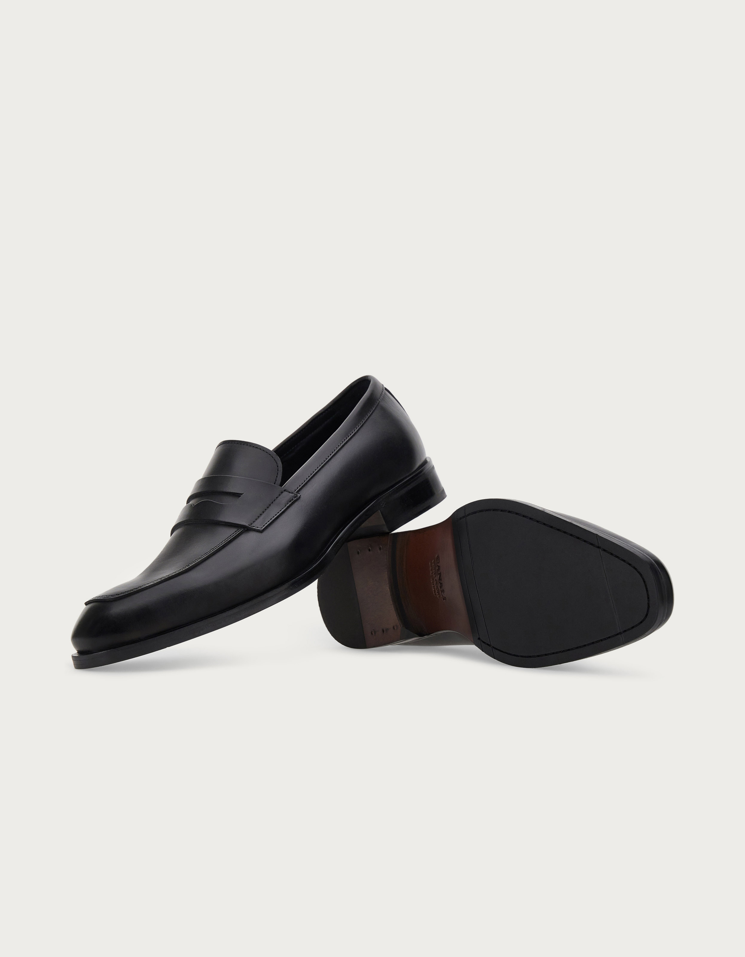 Penny loafer in black rough calfskin for men - Canali US