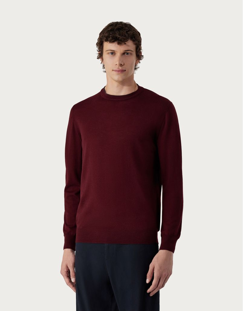 Anthracite and burgundy wool crew-neck