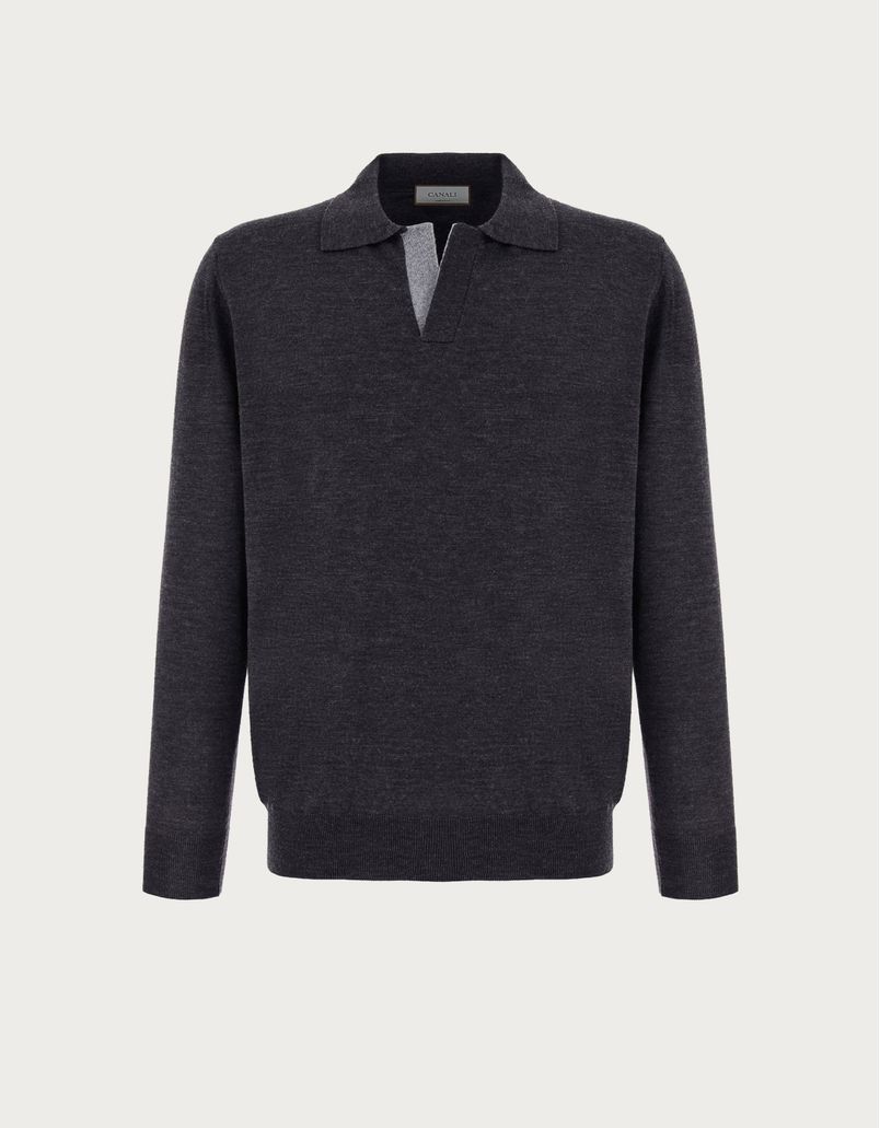 Polo shirt in anthracite wool