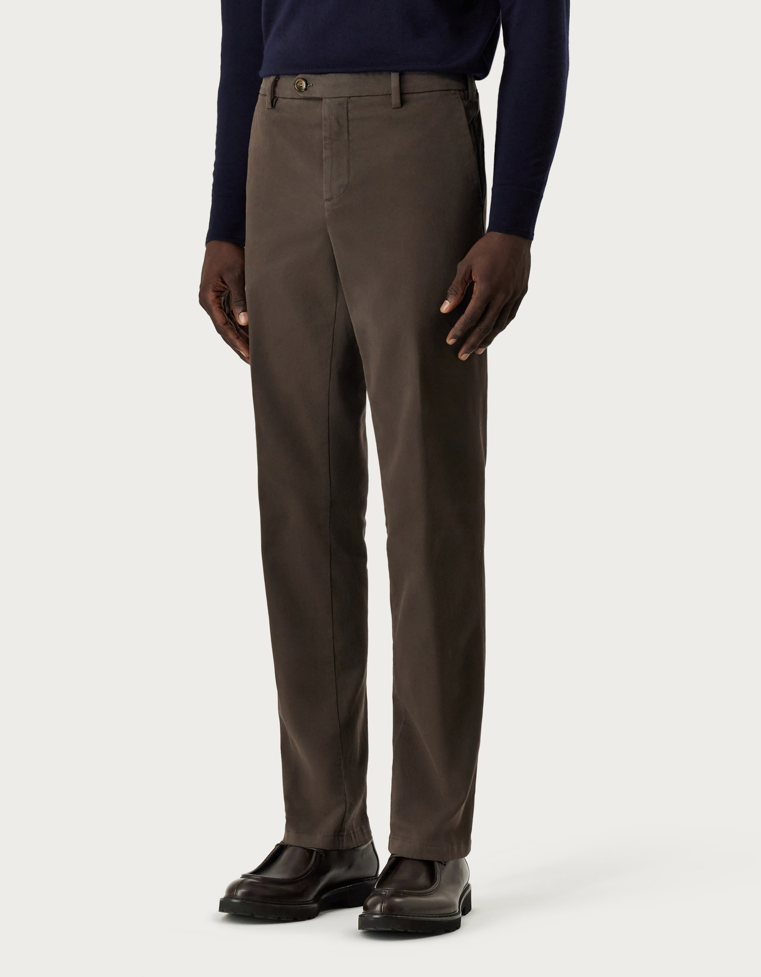 Chocolate garment-dyed Cotton Twill Chinos - Canali US