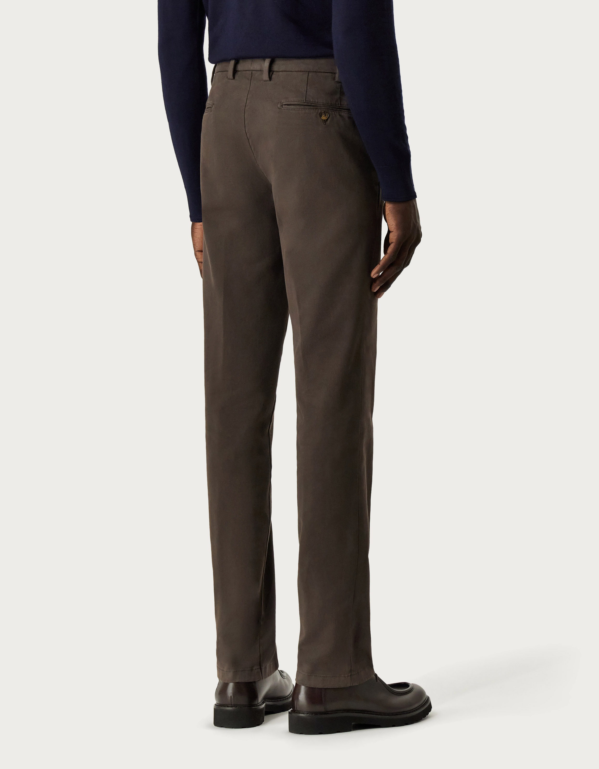 Chocolate garment-dyed Cotton Twill Chinos - Canali US
