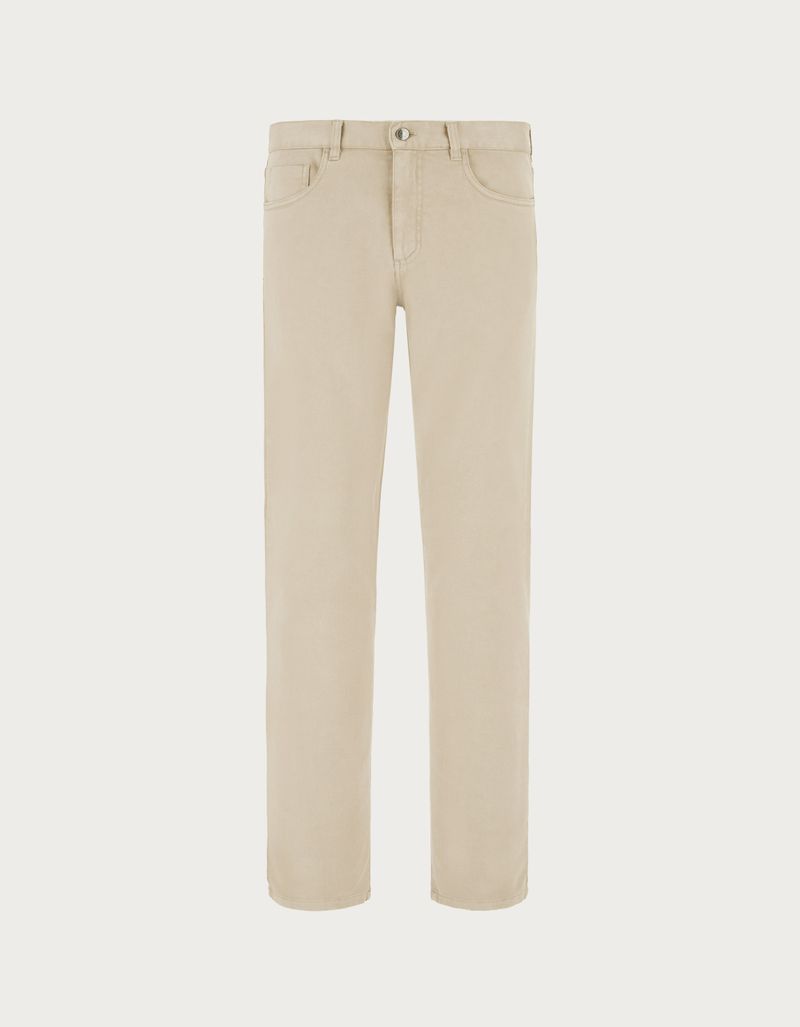 Five pocket pants in sand garment dyed cotton twill