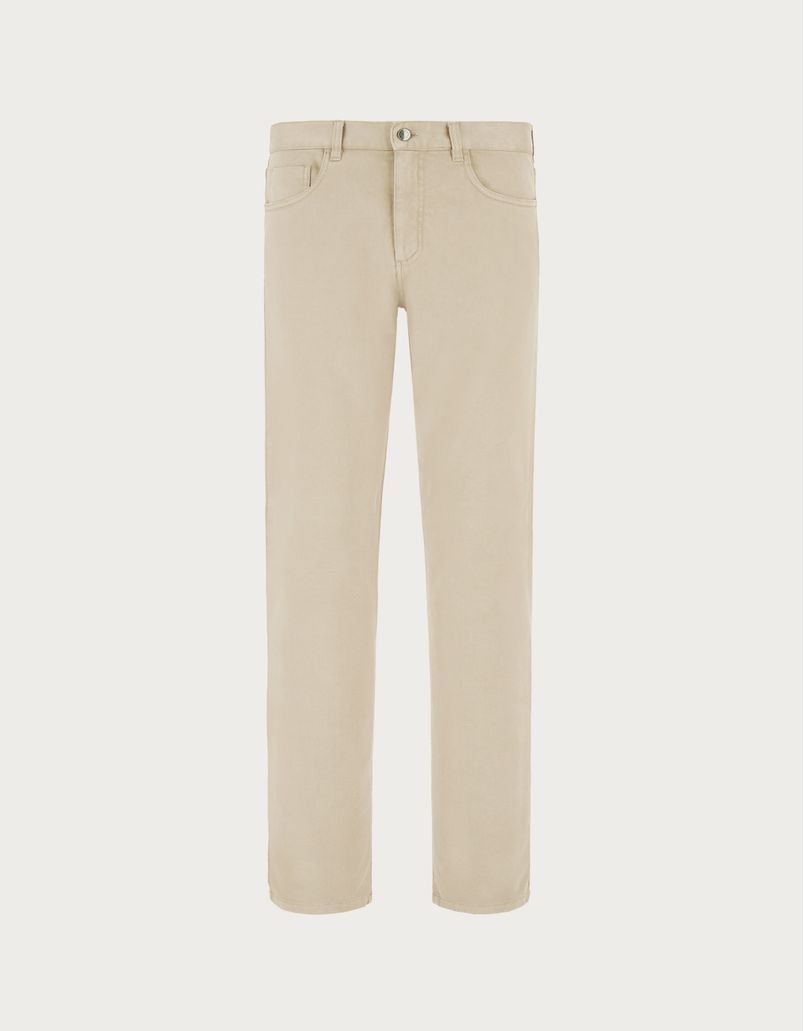 Five-pocket pants in sand garment-dyed cotton twill