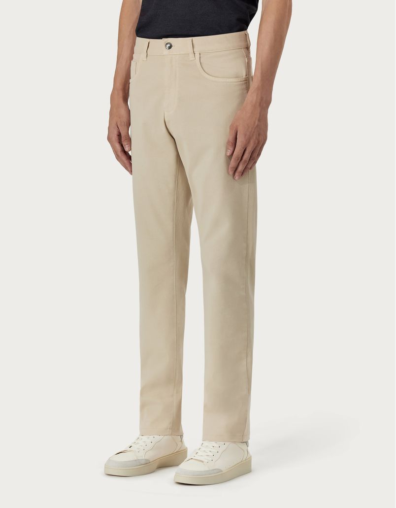 Five-pocket pants in sand garment-dyed cotton twill