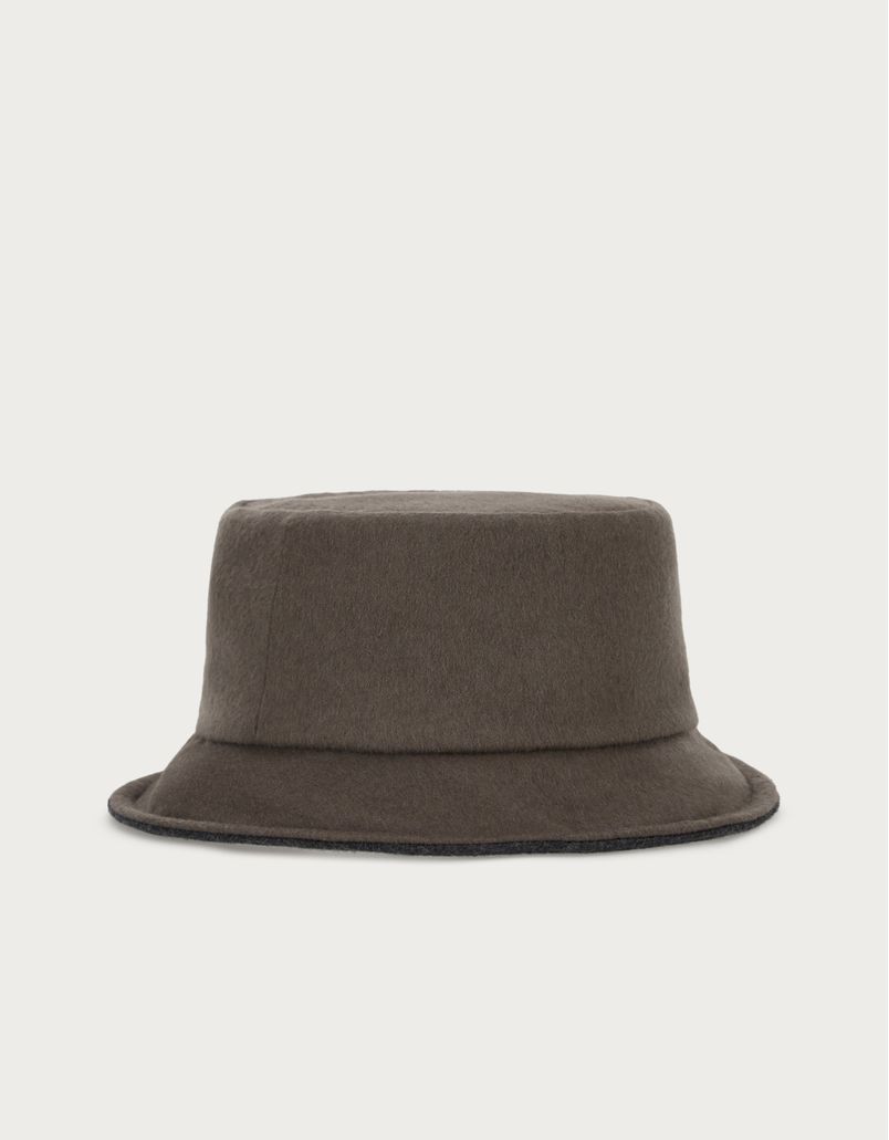 Reversible bucket hat in grey and taupe wool and cashmere