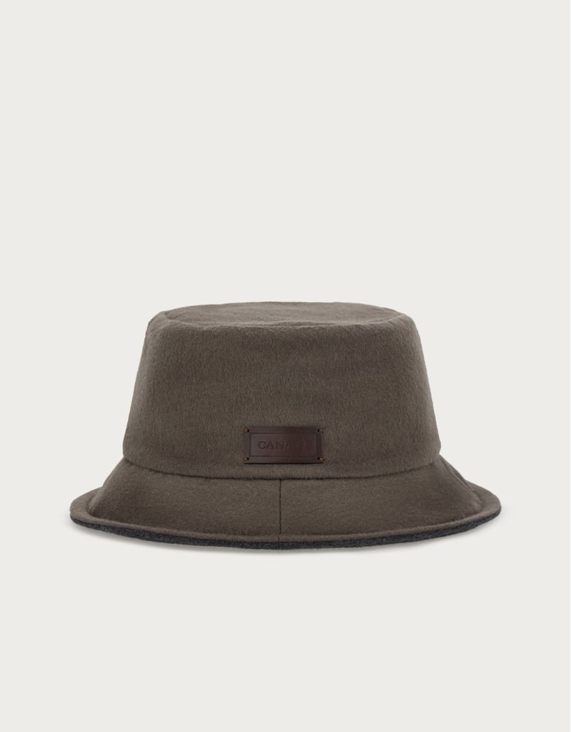 Reversible bucket hat in grey and taupe wool and cashmere