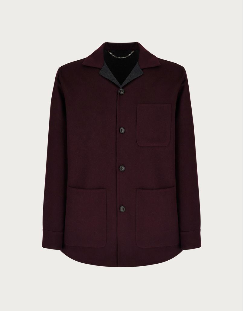 Shirt jacket in burgundy and anthracite double wool