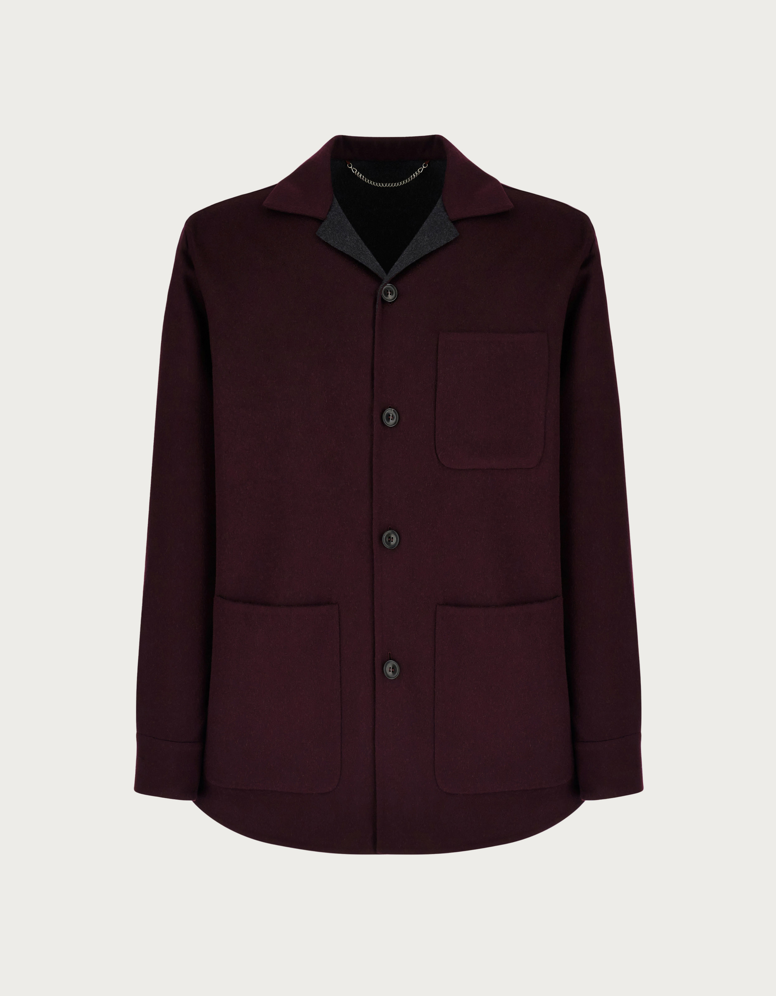 Men's shirt jacket in burgundy and anthracite wool - Canali US