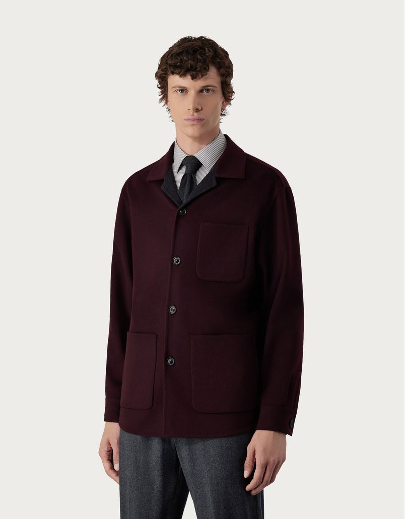 Shirt jacket in burgundy and anthracite double wool