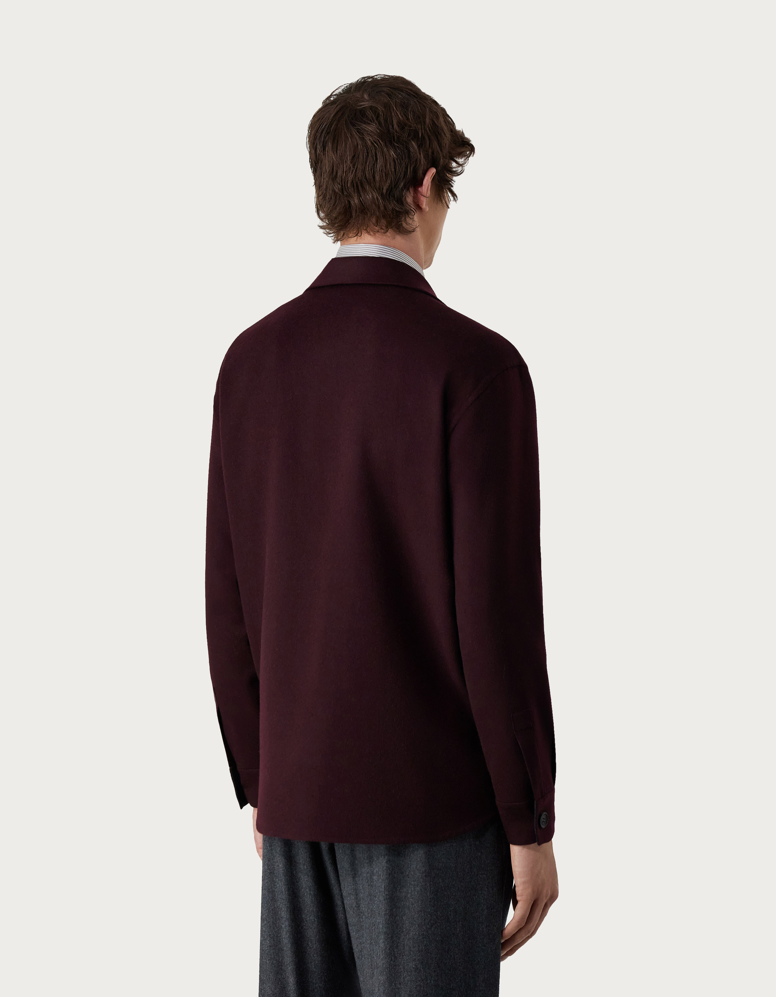 Men's shirt jacket in burgundy and anthracite wool - Canali US