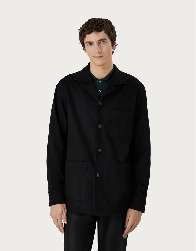 Black shirt jacket in 170's wool and cashmere