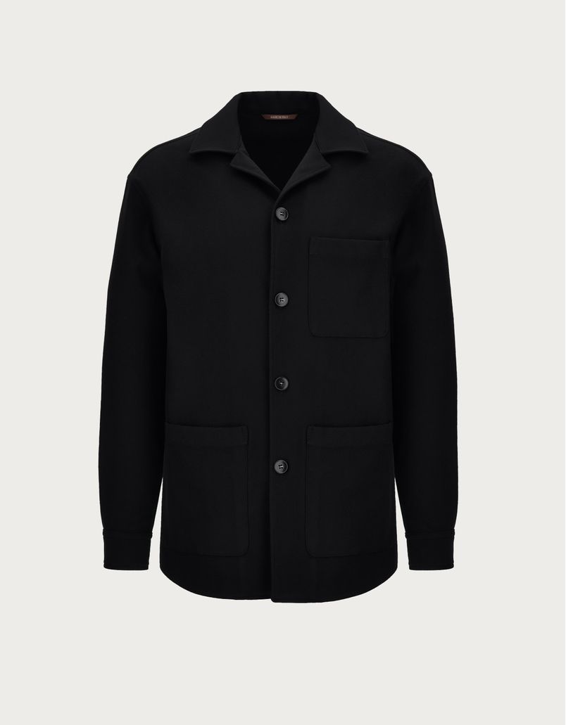 Black shirt jacket in 170's wool and cashmere