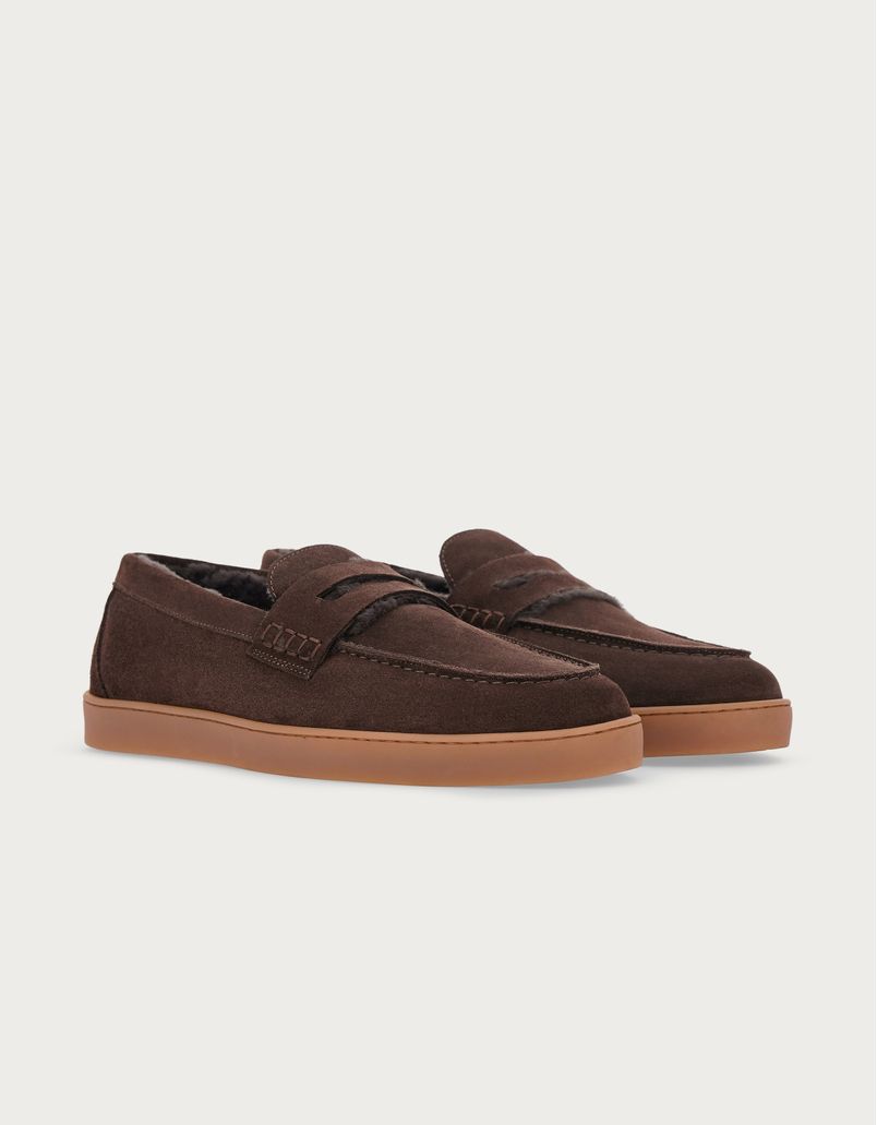 Dark brown suede loafers