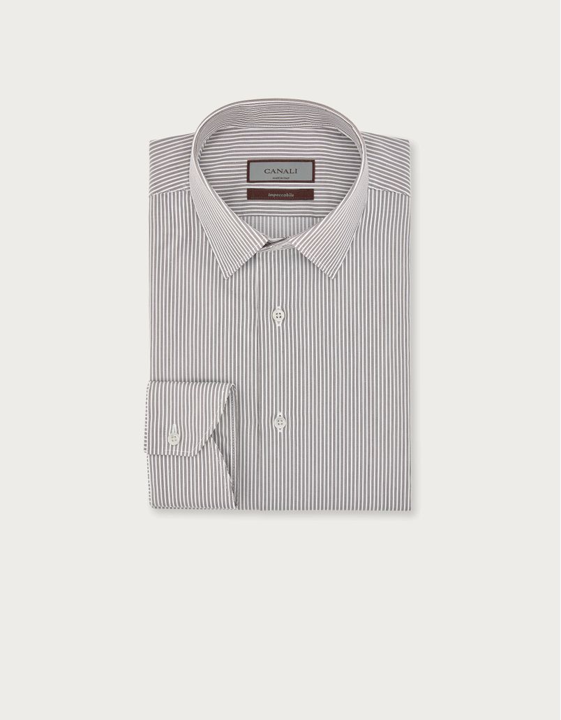 Impeccabile regular fit shirt in grey and white cotton