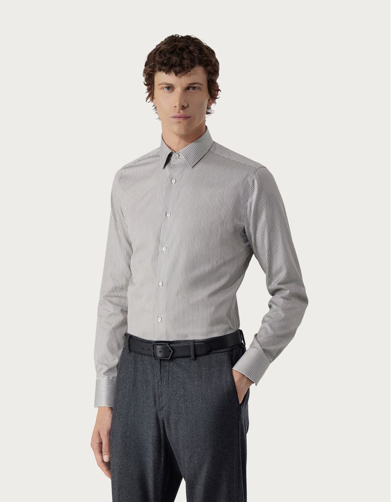 Impeccabile regular fit shirt in grey and white cotton