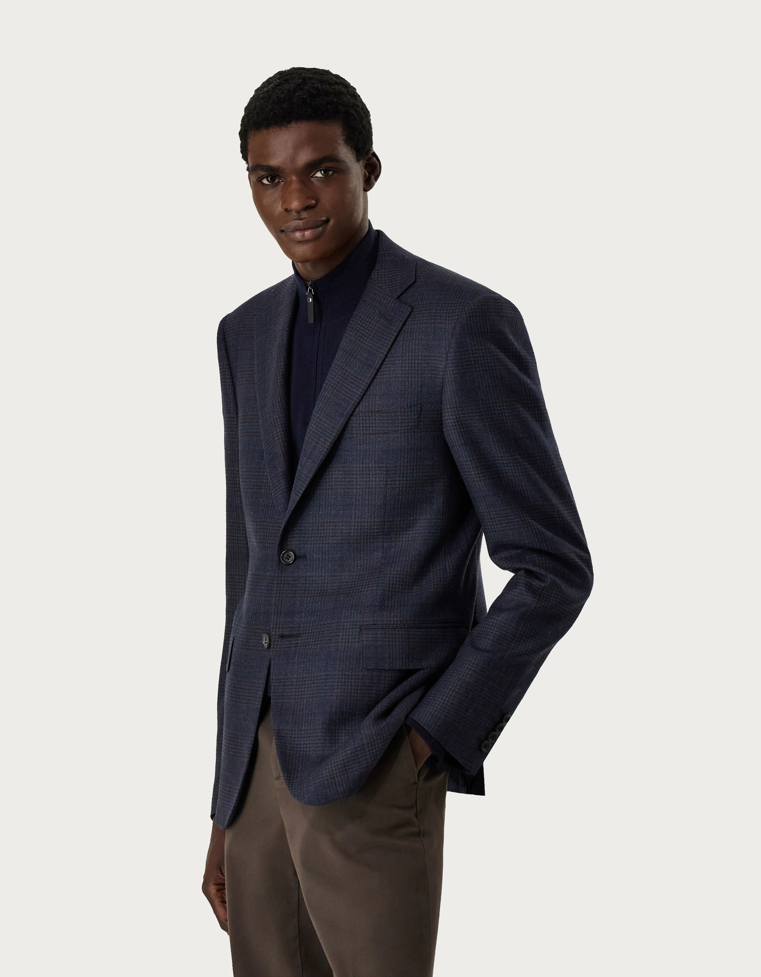 Men's Blue and Brown Prince of Wales Jacket - Canali US Men's Blue and Brown Prince of Wales Jacket - Canali US