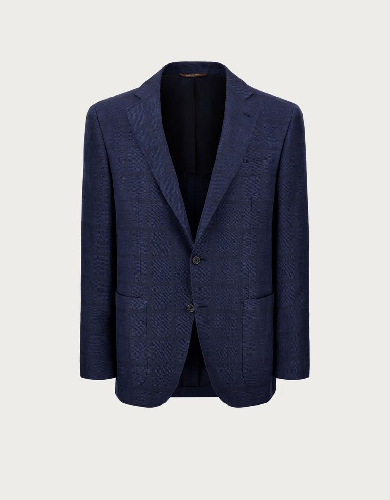 Blue overcheck Kei blazer in linen and wool