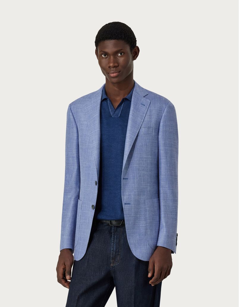 Light blue Kei blazer in wool, silk and linen