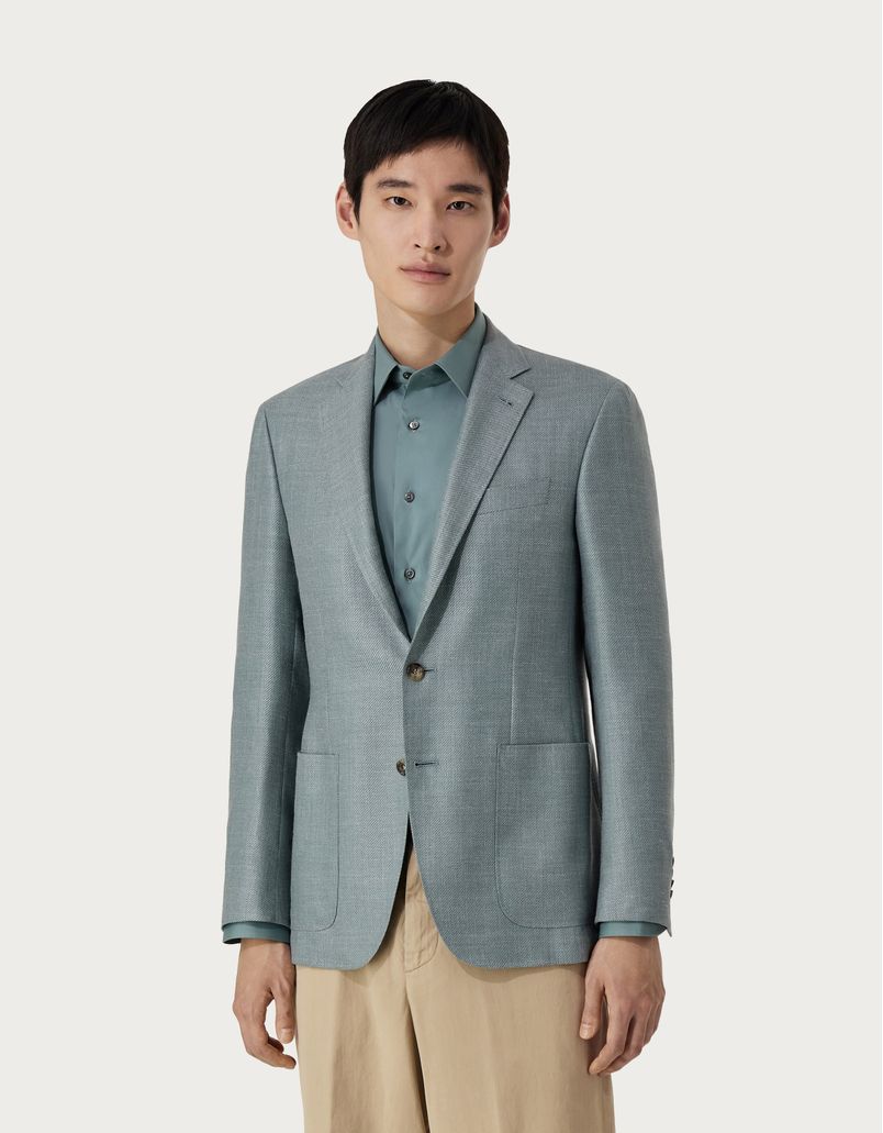 Kei blazer in green linen, silk and wool