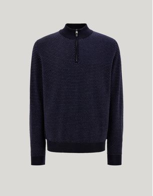 Men's blue mock turtleneck in extra-fine merino wool - Canali US